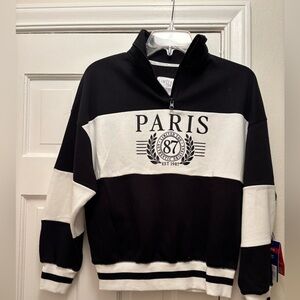 Limited Too Black and White Paris Zip Up Sweatshirt